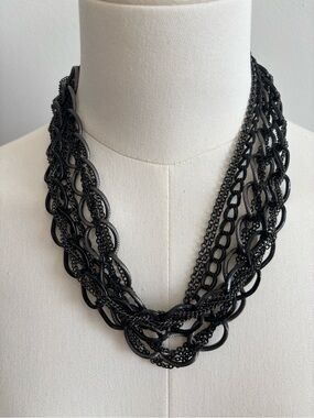 Layered Black Multi-Chain Statement Necklace - Women Jewelry